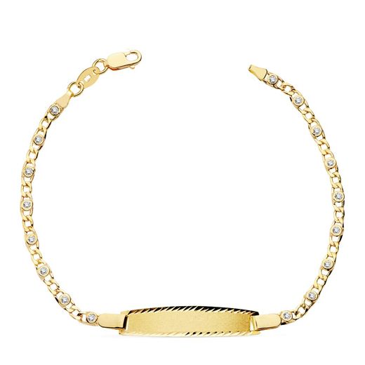 18K Pulsera Esclava Oro Amarillo Circonita 16.5Cm 2.5 Mm
