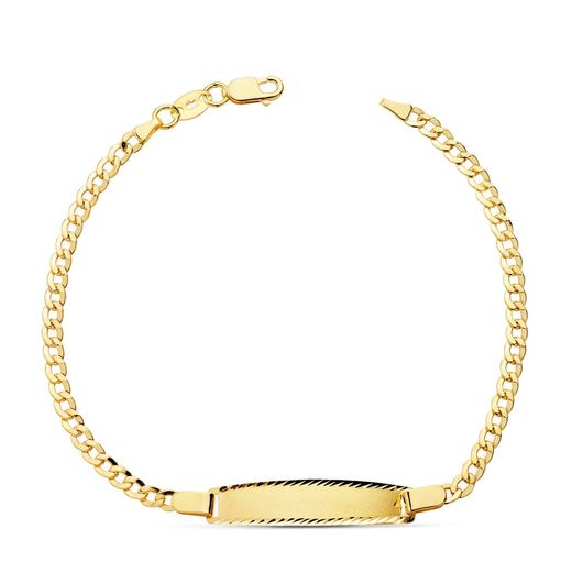 18K Pulsera Esclava Oro Amarillo Hueca Barbada 17Cm