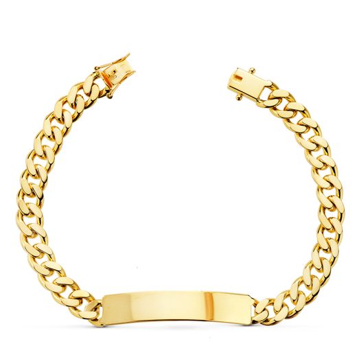 18K Pulsera Esclava Oro Amarillo Maciza Barbada Ancho: 7Mm. Largo: 21Cm Placa Chapa: 40X8Mm