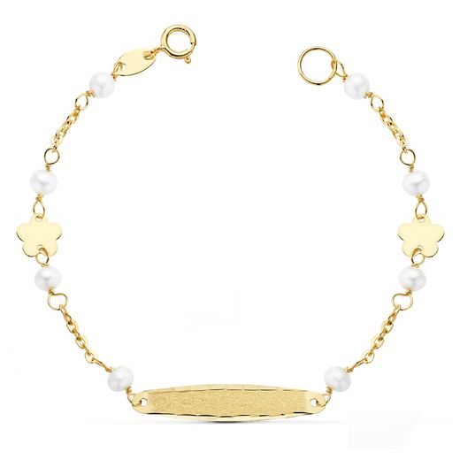 18K Pulsera Esclava Perlas Oro Amarillo 3.5 Mm 14.5 Cm
