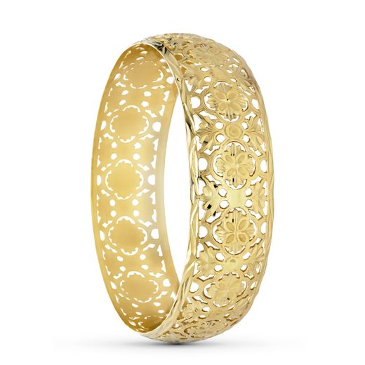 18K Pulsera Media Caña Oro Amarillo Moruna Medida Interior Redondo 73 Mm Ancho Total 22 Mm Sin Cierre