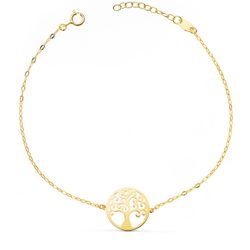 18K Pulsera Oro Amarillo Arbolde La Vida 14Mm Cadena Tallada. Largo: 17 3 Cm