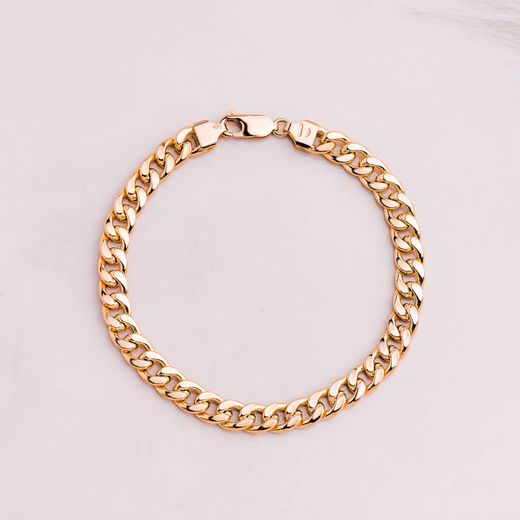 18K Pulsera Oro Amarillo Barbada Hueca Ancho: 6,8Mm Largo: 21Cm