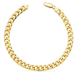 18K Pulsera Oro Amarillo Barbada Hueca Ancho: 6Mm Largo: 20Cm