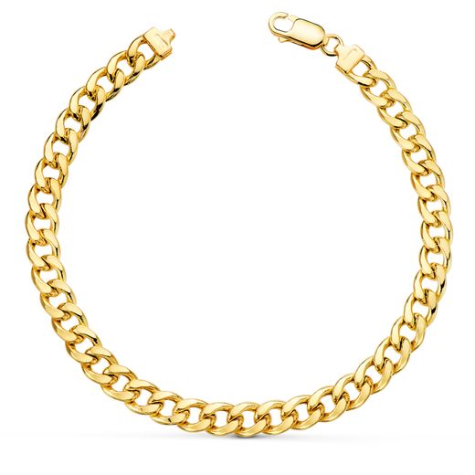 18K Pulsera Oro Amarillo Barbada Hueca Ancho: 6Mm Largo: 20Cm