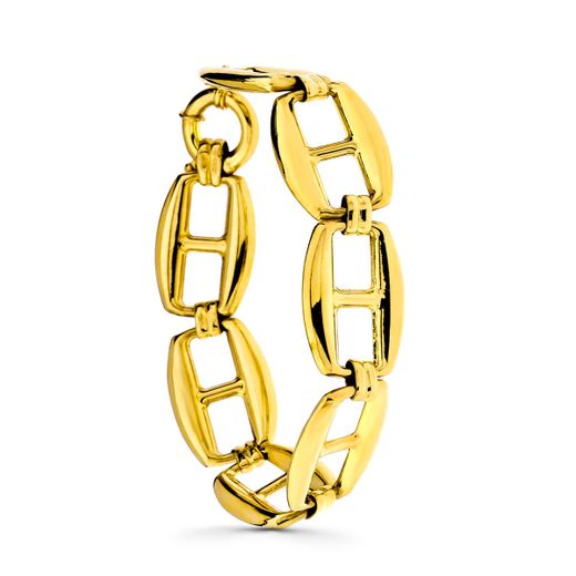 18K Pulsera Oro Amarillo Barco Hueca Grande