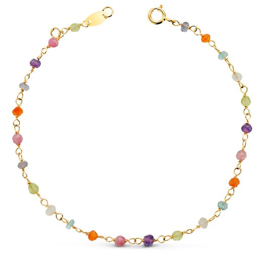 18K Pulsera Oro Amarillo Bolas Colores 3Mm. Largo: 18.5 Cm