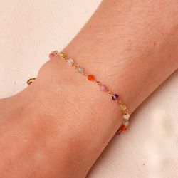 18K Pulsera Oro Amarillo Bolas Colores 3Mm. Largo: 18.5 Cm