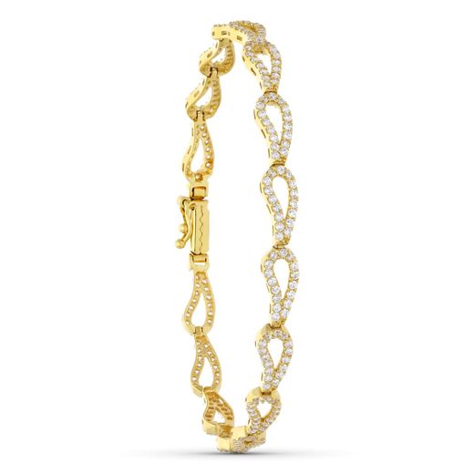 18K Pulsera Oro Amarillo Circonita Eslabones 19Cm