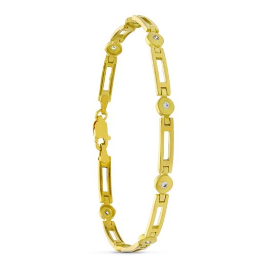 18K Pulsera Oro Amarillo Circonita Mate Y Brillo