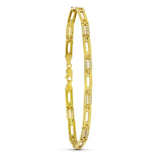 18K Pulsera Oro Amarillo Circonita Mate Y Brillo