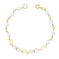 18K Pulsera Oro Amarillo Comunion Perla 5 Mm 17Cm
