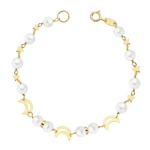 18K Pulsera Oro Amarillo Comunion Perla 5 Mm 17Cm