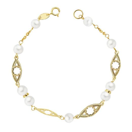 18K Pulsera Oro Amarillo Comunion Perla 5 Mm 17Cm
