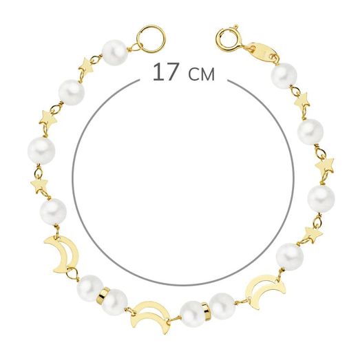 18K Pulsera Oro Amarillo Comunion Perla 5 Mm 17Cm