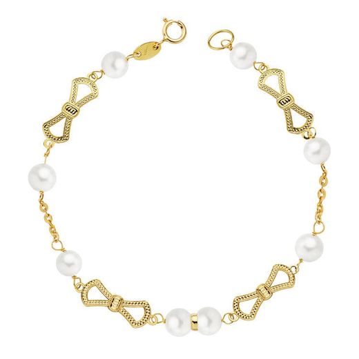 18K Pulsera Oro Amarillo Comunion Perla 5.5 Mm 17.50Cm