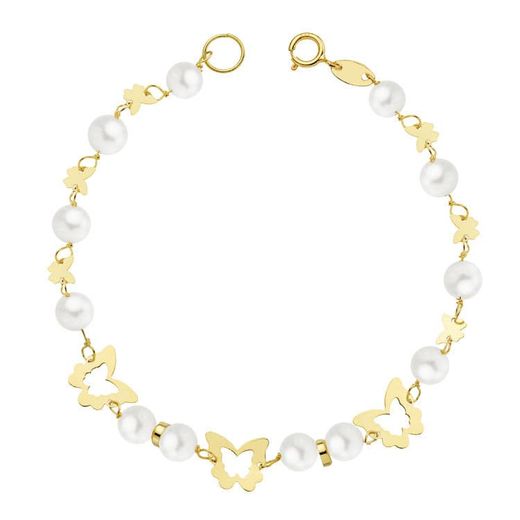 18K Pulsera Oro Amarillo Comunion Perla 5.5 Mm 17Cm