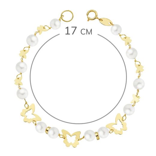 18K Pulsera Oro Amarillo Comunion Perla 5.5 Mm 17Cm