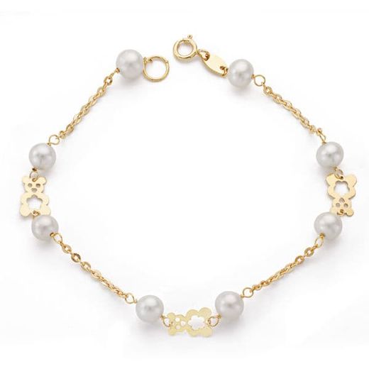 18K Pulsera Oro Amarillo Comunion Perla 5.5 Mm 17Cm