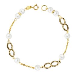 18K Pulsera Oro Amarillo Comunion Perla 5.5 Mm 18Cm