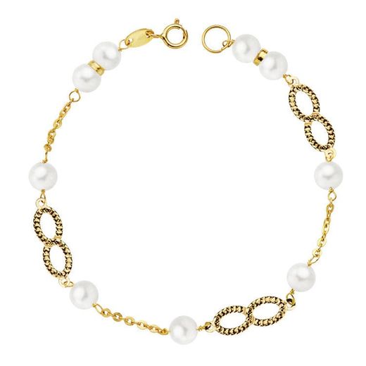 18K Pulsera Oro Amarillo Comunion Perla 5.5 Mm 18Cm