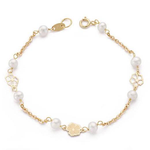 18K Pulsera Oro Amarillo Comunion Perla Cultivada 4-4.5 Mm 17Cm