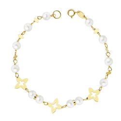18K Pulsera Oro Amarillo Comunion Perlas 5 Mm 18Cm
