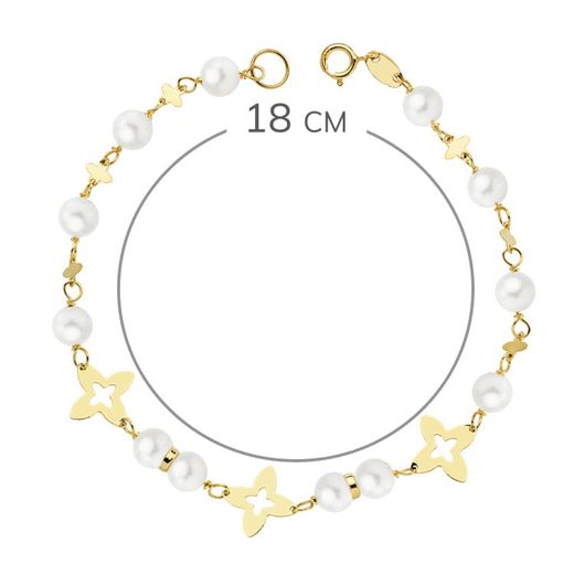 18K Pulsera Oro Amarillo Comunion Perlas 5 Mm 18Cm