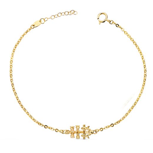 18K Pulsera Oro Amarillo Con Cruz Caravaca 19X9 Mm. Largo: 18 3 Cm