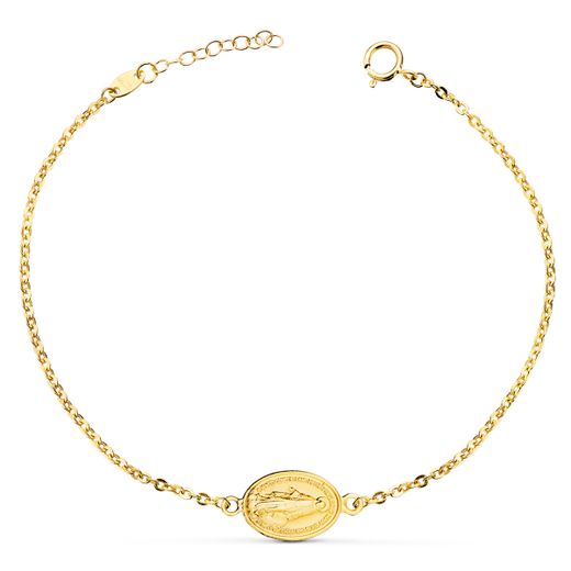 18K Pulsera Oro Amarillo Con Medalla Oro Amarillo Milagrosa 13 X 10 Mm. Largo: 17 2 Cm