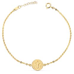 18K Pulsera Oro Amarillo Con Medalla Oro Amarillo San Benito 12 Mm. Largo: 18+2 Cm