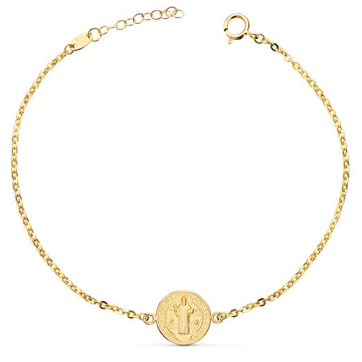 18K Pulsera Oro Amarillo Con Medalla Oro Amarillo San Benito 12 Mm. Largo: 18+2 Cm