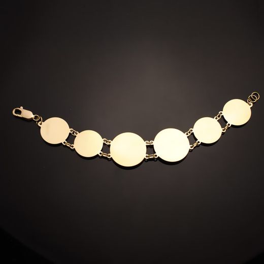 18K Pulsera Oro Amarillo Con Medusas De 25 Y 20 Mm En Brillo Largo 20.5 Cm
