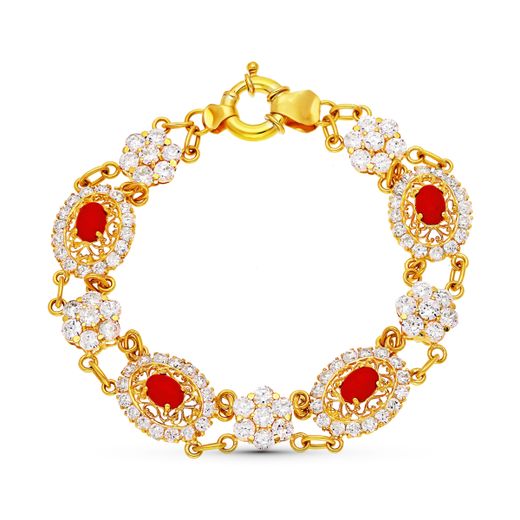 18K Pulsera Oro Amarillo Coralina Y Circonita 21Cm