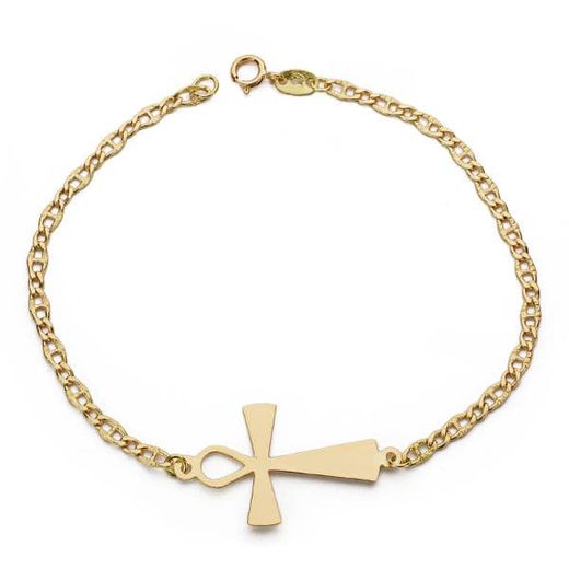 18K Pulsera Oro Amarillo Cruz De La Vida 19Cm