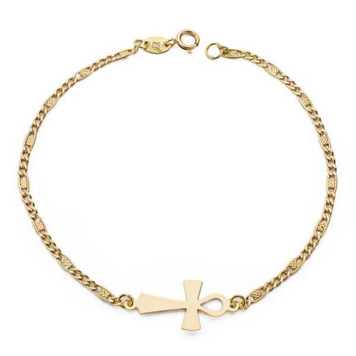 18K Pulsera Oro Amarillo Cruz De La Vida 19Cm