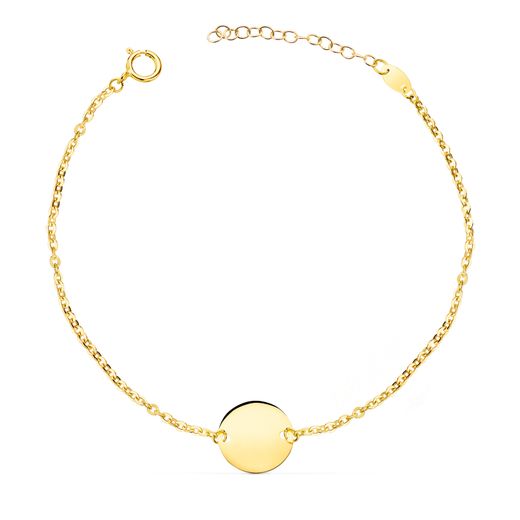 18K Pulsera Oro Amarillo Disco En Brillo Redondo 12 Mm. Largo: 18 3 Cm