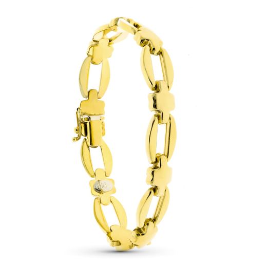 18K Pulsera Oro Amarillo Eslabon Oval Y Cruz 19Cm