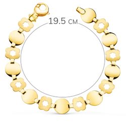 18K Pulsera Oro Amarillo Eslabon Redondo Y Flor Mate Ancho 10 Mm Largo 19.5Cm