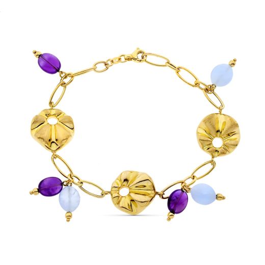 18K Pulsera Oro Amarillo Eslabones Con Motivos. Ancho 16 Mm Largo 19Cm