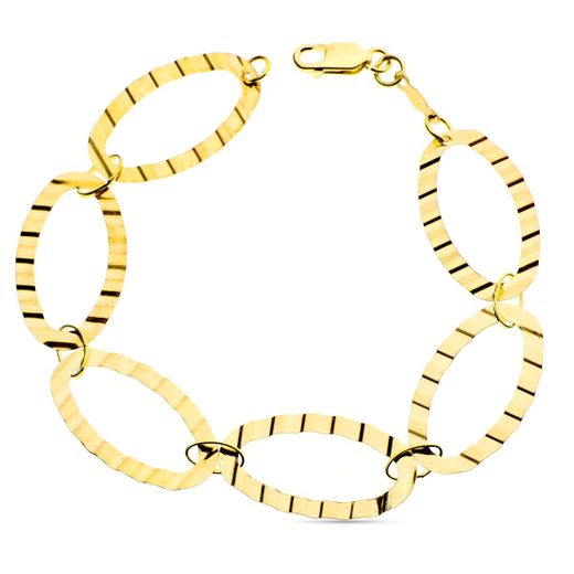18K Pulsera Oro Amarillo Eslabones Con Ondas 20Cm Cierre Mosquetón