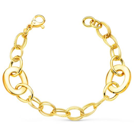 18K Pulsera Oro Amarillo Eslabones Huecos Ancho 16 Mm Largo 20Cm Peso 8.90 Gr