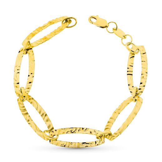 18K Pulsera Oro Amarillo Eslabones Labrados 20Cm
