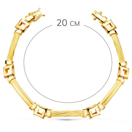 18K Pulsera Oro Amarillo Eslabones Y Cuadrados Ancho 8 Mm Largo 20Cm