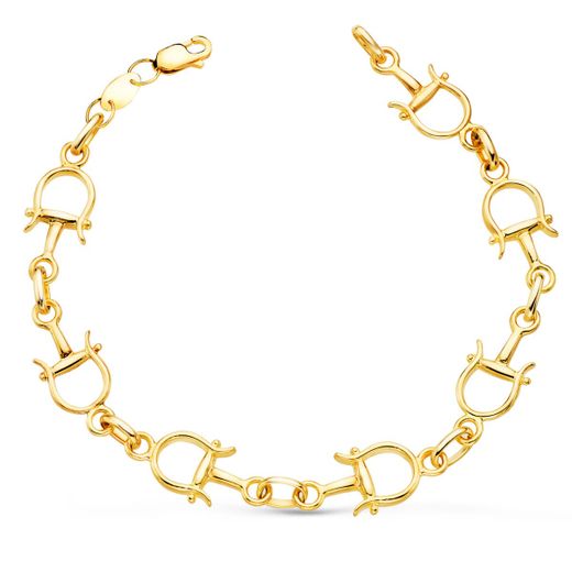 18K Pulsera Oro Amarillo Estribos En Brillo Ancho 10 Mm Largo 20Cm