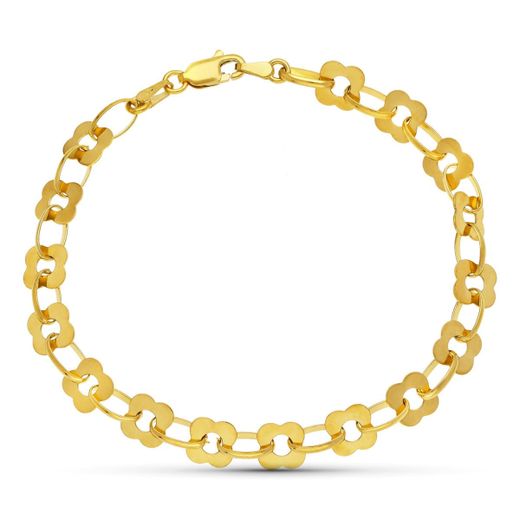 18K Pulsera Oro Amarillo Flores 19Cm Ancho 7 Mm