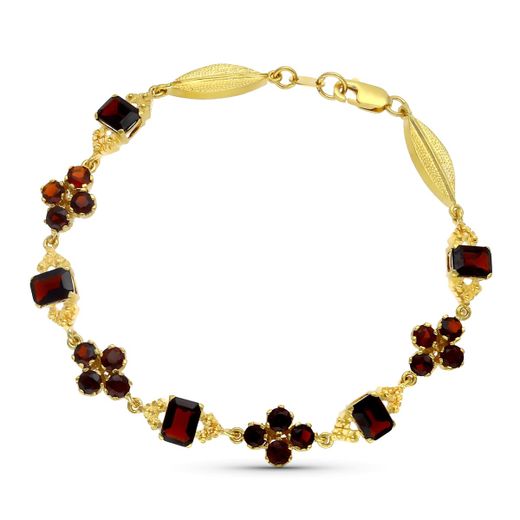 18K Pulsera Oro Amarillo Granates 19Cm