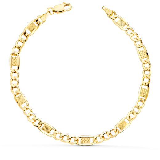 18K Pulsera Oro Amarillo Hueca Eslabones 3X1 Largo 19Cm Ancho 5 Mm