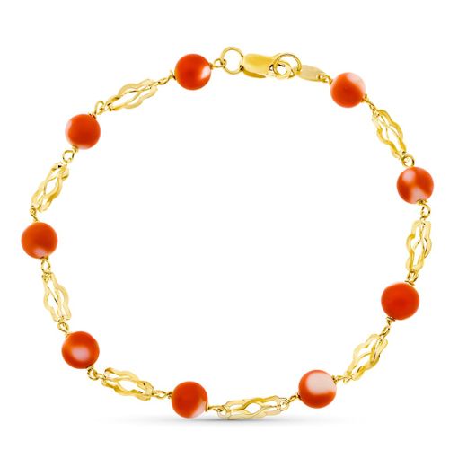 18K Pulsera Oro Amarillo Jaula Coral Fino Japones 5.5 Mm 19Cm