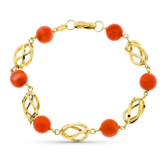 18K Pulsera Oro Amarillo Jaula Coral Fino Japones 8 Mm 19Cm